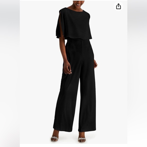 NWT Connected Apparel Sz 8 Pet Women's Black Popover Wide Leg Jumpsuit Ret $89! - Picture 1 of 16